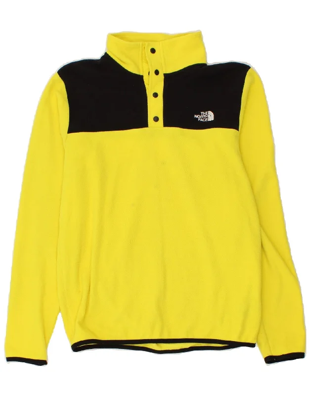 THE NORTH FACE Mens Button Neck Fleece Jumper Small Yellow Colourblock Cable Knit Ribbed Knit Lace Knit THE NORTH FACE Mens Button Neck Fleece Jumper Small Yellow Colourblock Cable Knit Ribbed Knit Lace Knit