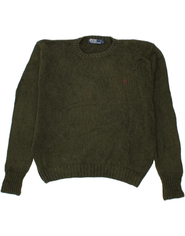 POLO RALPH LAUREN Mens Crew Neck Jumper Sweater Large Khaki Cotton Fitted Loose Oversized POLO RALPH LAUREN Mens Crew Neck Jumper Sweater Large Khaki Cotton Fitted Loose Oversized