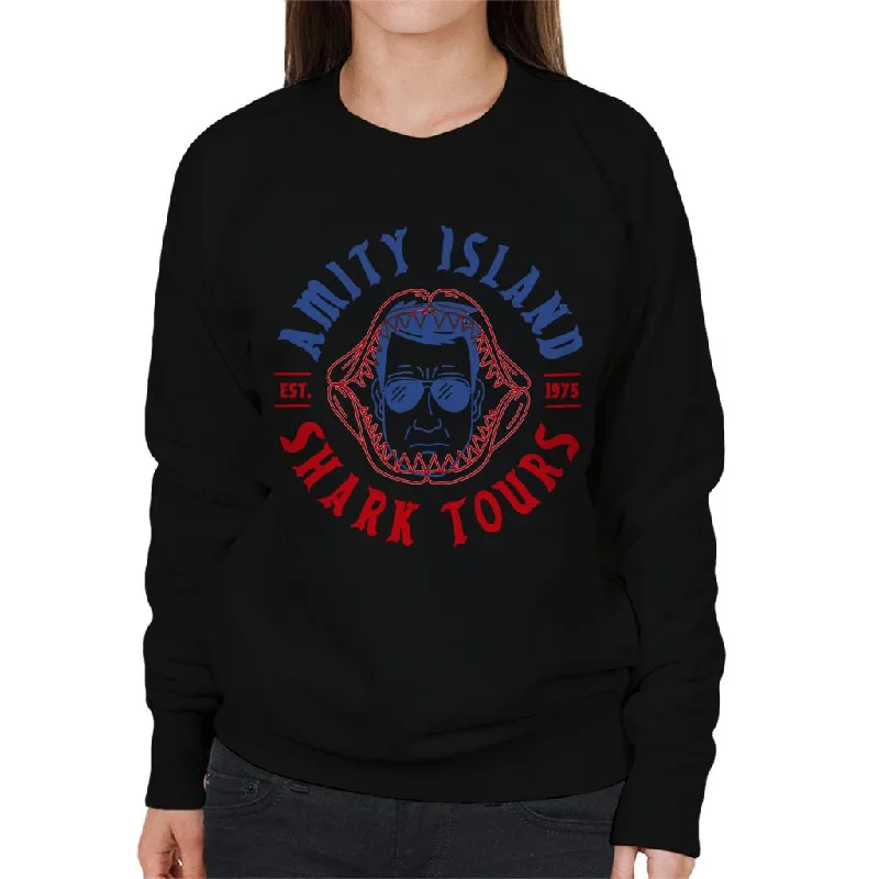 Jaws Amity Island Shark Tours Est 1975 Women's Sweatshirt Hoodie with Rolled Sleeves Casual Relaxed