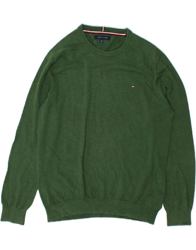 TOMMY HILFIGER Mens Crew Neck Jumper Sweater Large Green Cotton Fleece Fabric Down Fabric Feather Fabric TOMMY HILFIGER Mens Crew Neck Jumper Sweater Large Green Cotton Fleece Fabric Down Fabric Feather Fabric
