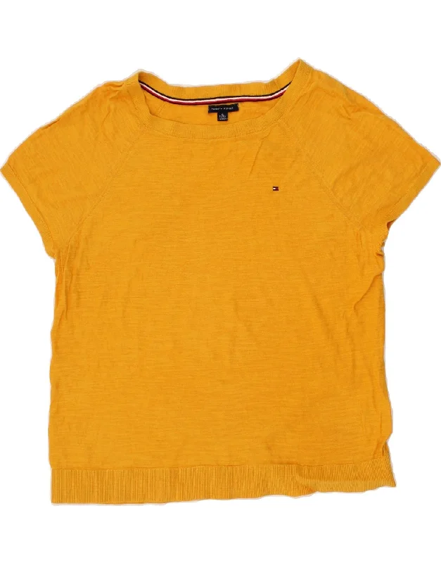 TOMMY HILFIGER Womens Boat Neck Jumper Sweater UK 18 XL Yellow Cotton Open Front Closed Front Wrap Front TOMMY HILFIGER Womens Boat Neck Jumper Sweater UK 18 XL Yellow Cotton Open Front Closed Front Wrap Front