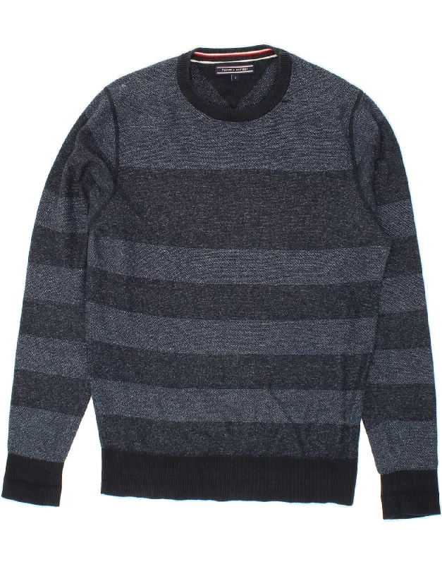 TOMMY HILFIGER Mens Crew Neck Jumper Sweater Small Navy Blue Striped Ribbed Striped Patterned TOMMY HILFIGER Mens Crew Neck Jumper Sweater Small Navy Blue Striped Ribbed Striped Patterned