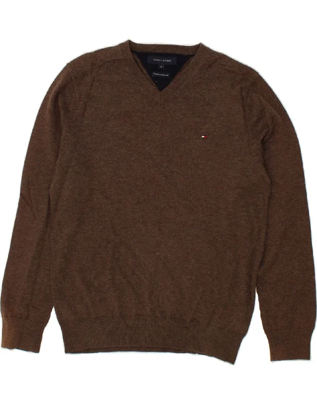 TOMMY HILFIGER Mens V-Neck Jumper Sweater Medium Brown Lambswool Lace Blend Ribbed Blend Corduroy Blend TOMMY HILFIGER Mens V-Neck Jumper Sweater Medium Brown Lambswool Lace Blend Ribbed Blend Corduroy Blend