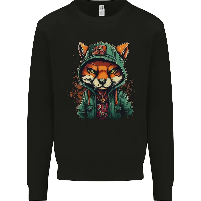 A Mischievous Fox Mens Sweatshirt Jumper Hoodie with Hem Frayed Vintage Worn