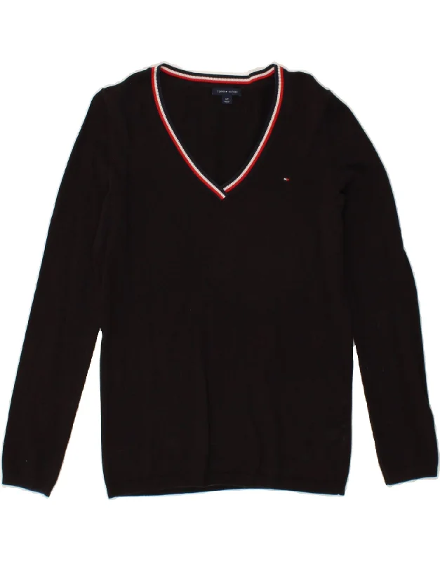 TOMMY HILFIGER Womens V-Neck Jumper Sweater UK 10 Small Black Fleece Fabric Down Fabric Feather Fabric TOMMY HILFIGER Womens V-Neck Jumper Sweater UK 10 Small Black Fleece Fabric Down Fabric Feather Fabric