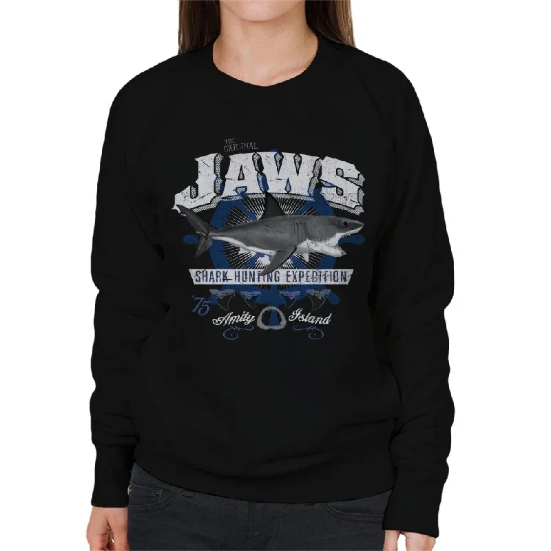 Jaws Shark Hunting Expedition Amity Island Women's Sweatshirt Hoodie with Bell Sleeves Flared Feminine Jaws Shark Hunting Expedition Amity Island Women's Sweatshirt Hoodie with Bell Sleeves Flared Feminine