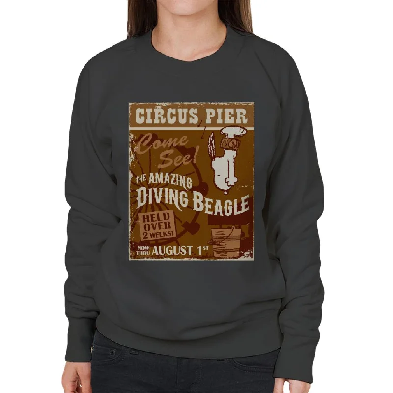 Peanuts Circus Pier Diving Snoopy Women's Sweatshirt Cotton Hoodie Fleece Lining Warmth