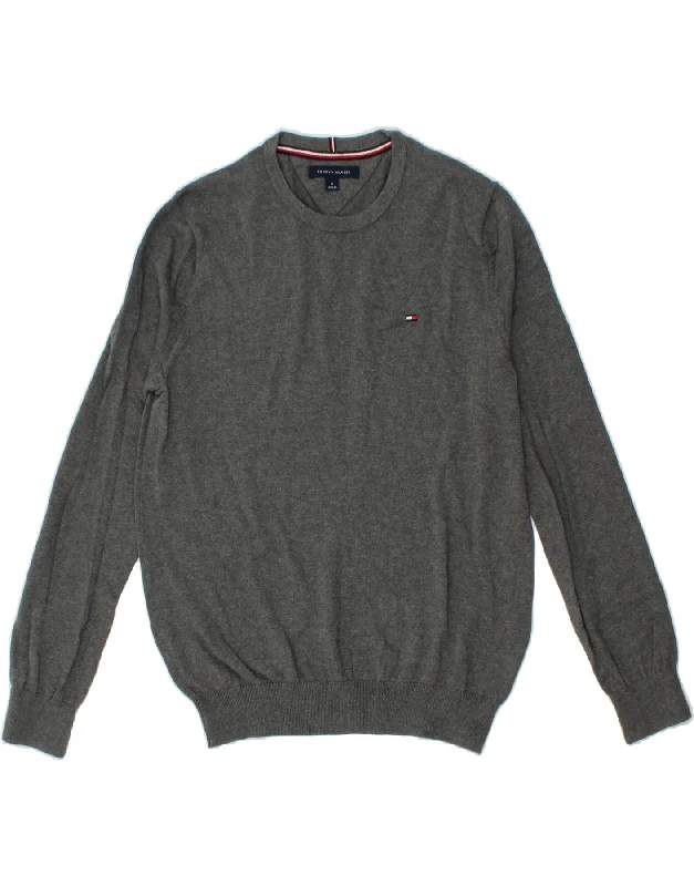 TOMMY HILFIGER Mens Crew Neck Jumper Sweater Medium Grey Cotton Welt Pockets Slit Pockets Flap Pockets TOMMY HILFIGER Mens Crew Neck Jumper Sweater Medium Grey Cotton Welt Pockets Slit Pockets Flap Pockets