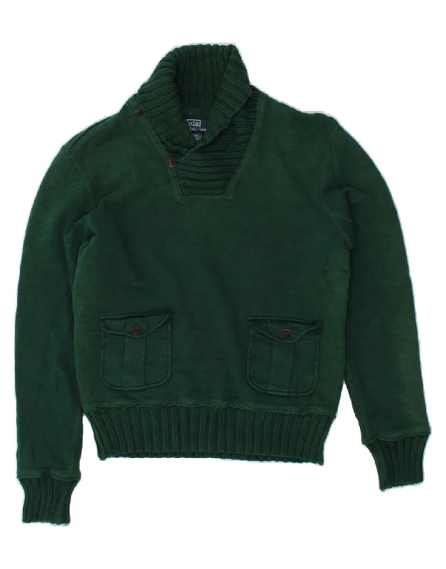 POLO RALPH LAUREN Mens Shawl Neck Jumper Sweater Small Green Cotton Satin Blend Silk Blend Wool Blend POLO RALPH LAUREN Mens Shawl Neck Jumper Sweater Small Green Cotton Satin Blend Silk Blend Wool Blend