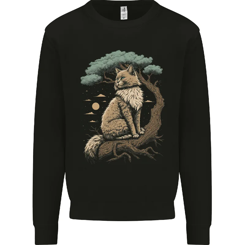 A Moon Cat Sitting on a Tree Fantasy Mens Sweatshirt Jumper Hoodie with Drawcord Adjustable Secure A Moon Cat Sitting on a Tree Fantasy Mens Sweatshirt Jumper Hoodie with Drawcord Adjustable Secure