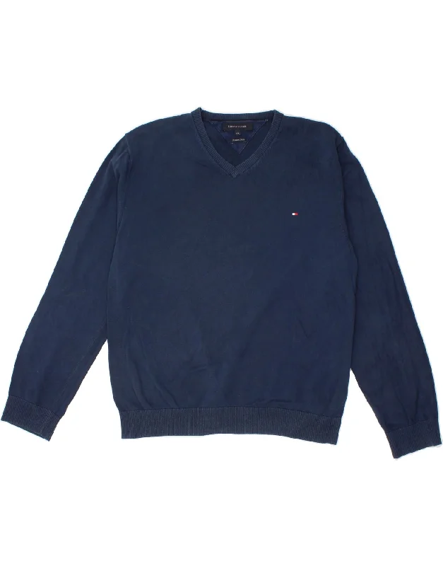 TOMMY HILFIGER Mens V-Neck Jumper Sweater 2XL Navy Blue Cotton Real Fur Shearling Chenille TOMMY HILFIGER Mens V-Neck Jumper Sweater 2XL Navy Blue Cotton Real Fur Shearling Chenille