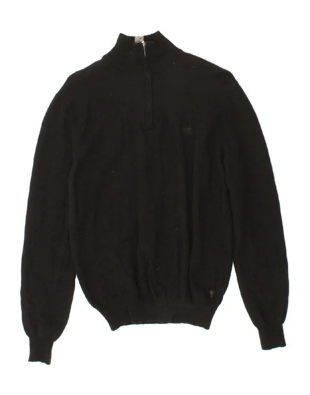 HUGO BOSS Mens Zip Neck Jumper Sweater Medium Black Virgin Wool Iron Safe Non-Iron Wrinkle Free HUGO BOSS Mens Zip Neck Jumper Sweater Medium Black Virgin Wool Iron Safe Non-Iron Wrinkle Free