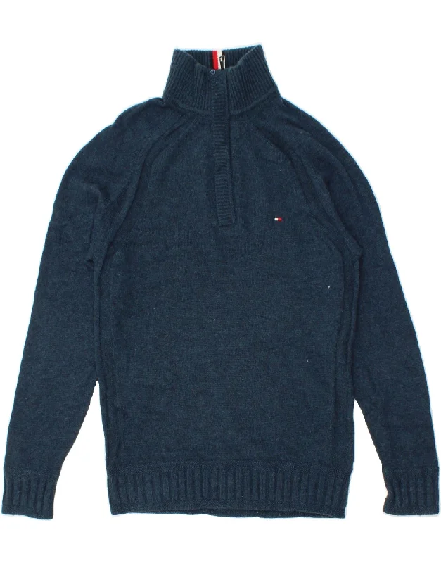 TOMMY HILFIGER Mens Zip Neck Jumper Sweater Small Blue Wool Nylon Fabric Polyester Fabric Spandex Fabric TOMMY HILFIGER Mens Zip Neck Jumper Sweater Small Blue Wool Nylon Fabric Polyester Fabric Spandex Fabric