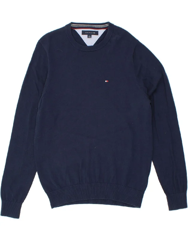 TOMMY HILFIGER Mens Crew Neck Jumper Sweater Small Navy Blue Cotton Silk Blend Satin Velvet TOMMY HILFIGER Mens Crew Neck Jumper Sweater Small Navy Blue Cotton Silk Blend Satin Velvet