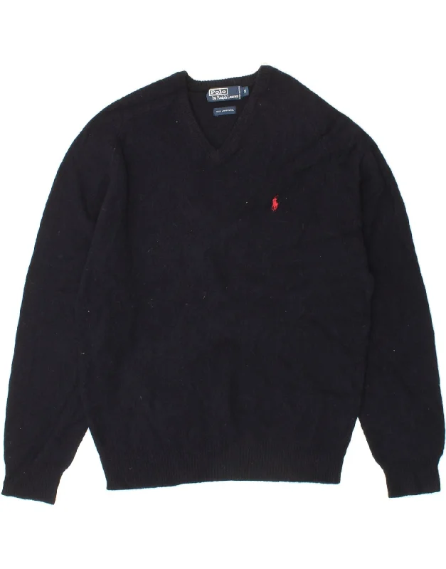POLO RALPH LAUREN Mens V-Neck Jumper Sweater Medium Navy Blue Collared Crew Neck Turtle Neck POLO RALPH LAUREN Mens V-Neck Jumper Sweater Medium Navy Blue Collared Crew Neck Turtle Neck