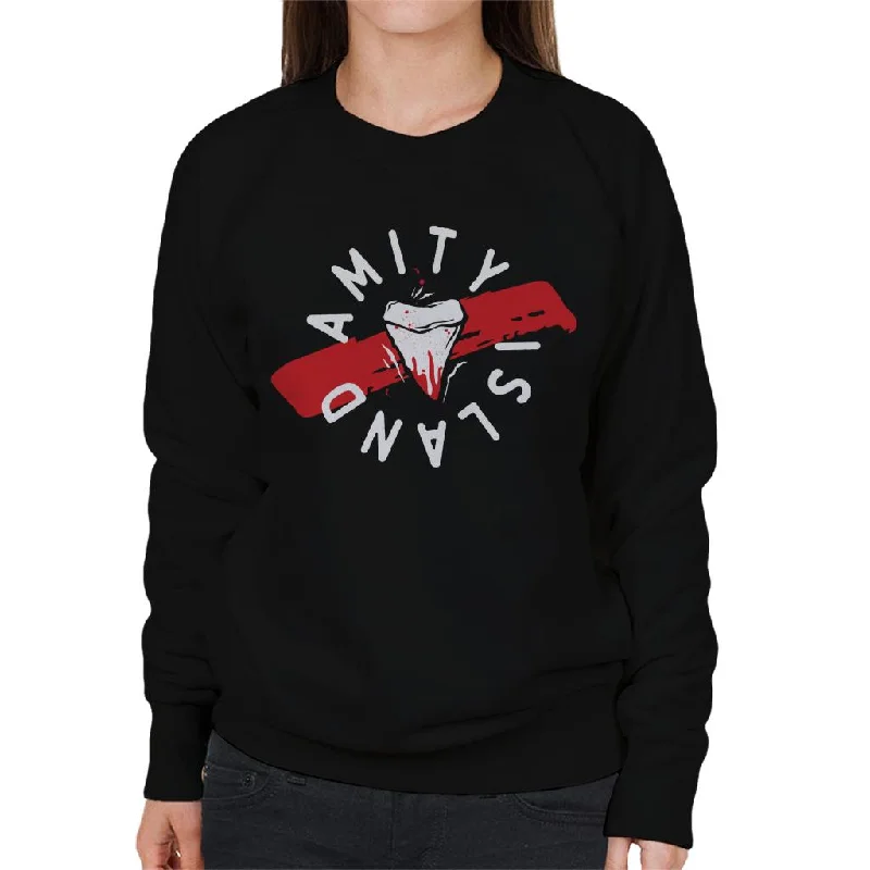 Jaws Tooth Amity Island Women's Sweatshirt Hoodie with Typography Text Message