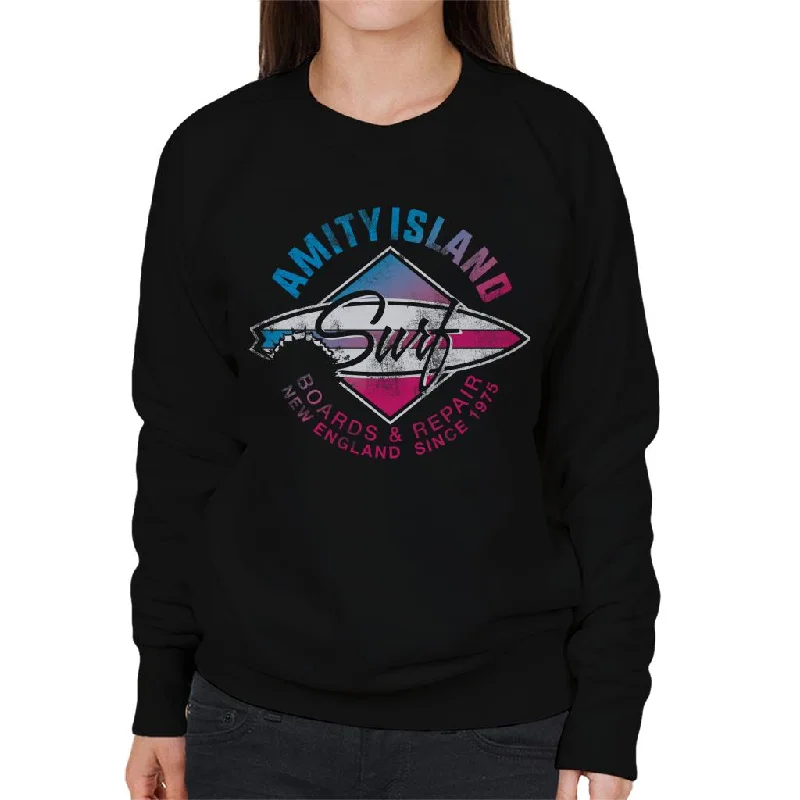 Jaws Amity Island Surf Boards And Repair Women's Sweatshirt Hoodie with Hem Fringe Bohemian Relaxed Jaws Amity Island Surf Boards And Repair Women's Sweatshirt Hoodie with Hem Fringe Bohemian Relaxed
