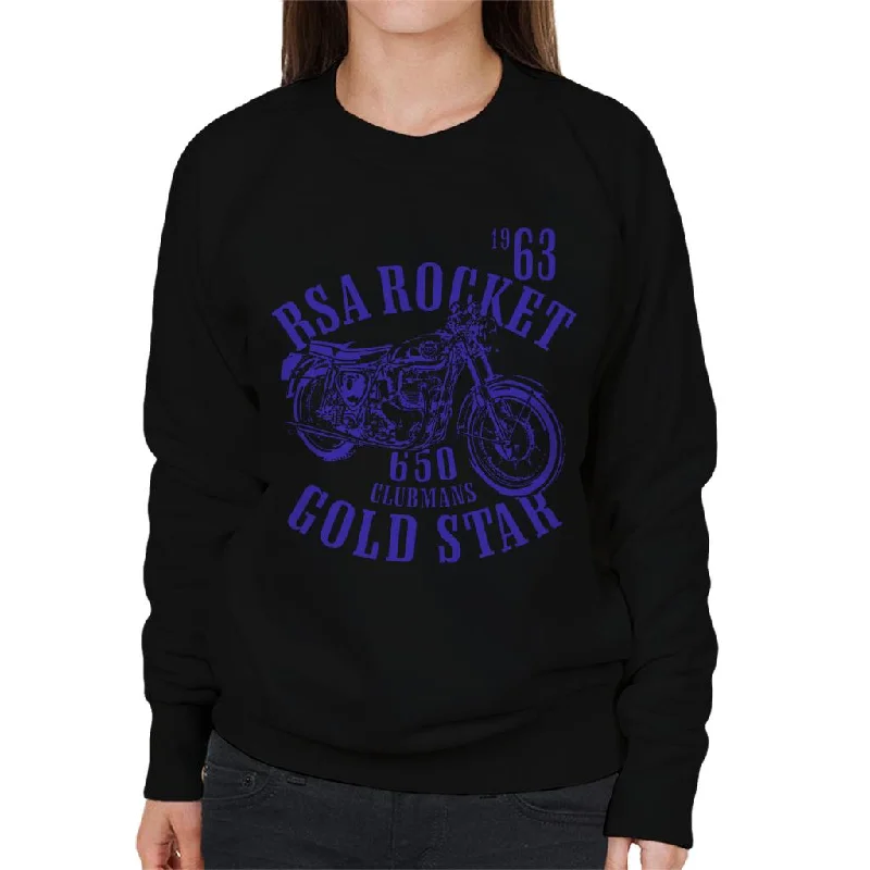 BSA Rocket 650 Clubmans Gold Star Women's Sweatshirt Hoodie with Elastic Cuffs Stretchable Comfortable BSA Rocket 650 Clubmans Gold Star Women's Sweatshirt Hoodie with Elastic Cuffs Stretchable Comfortable