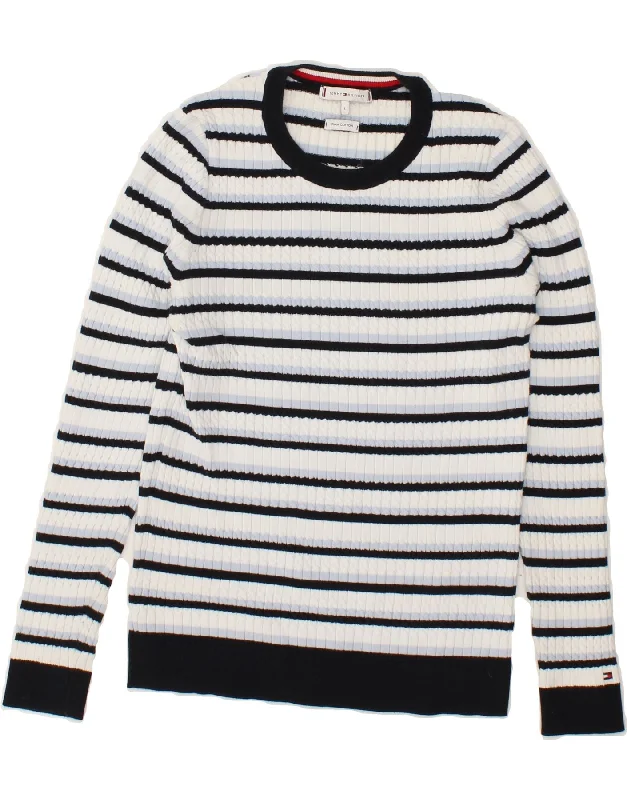 TOMMY HILFIGER Womens Boat Neck Jumper Sweater UK 16 Large White Striped Soft Cozy Warm TOMMY HILFIGER Womens Boat Neck Jumper Sweater UK 16 Large White Striped Soft Cozy Warm