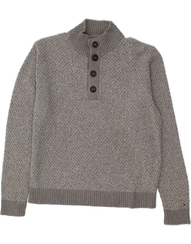 TOMMY HILFIGER Mens Button Neck Jumper Sweater 2XL Grey Cotton Ribbed Striped Patterned TOMMY HILFIGER Mens Button Neck Jumper Sweater 2XL Grey Cotton Ribbed Striped Patterned