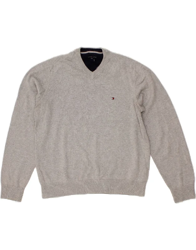 TOMMY HILFIGER Mens V-Neck Jumper Sweater Medium Grey Cotton Terry Terry Cloth Terry Knit TOMMY HILFIGER Mens V-Neck Jumper Sweater Medium Grey Cotton Terry Terry Cloth Terry Knit