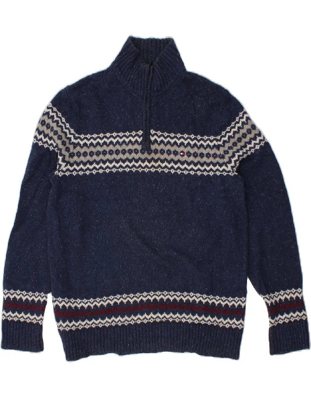 TOMMY HILFIGER Mens Zip Neck Jumper Sweater XL Navy Blue Fair Isle Cotton Seamless Knitted Crochet TOMMY HILFIGER Mens Zip Neck Jumper Sweater XL Navy Blue Fair Isle Cotton Seamless Knitted Crochet
