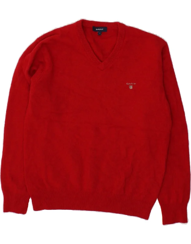 GANT Womens V-Neck Jumper Sweater UK 16 Large Red Lambswool Machine Wash Dry Clean Hand Wash GANT Womens V-Neck Jumper Sweater UK 16 Large Red Lambswool Machine Wash Dry Clean Hand Wash