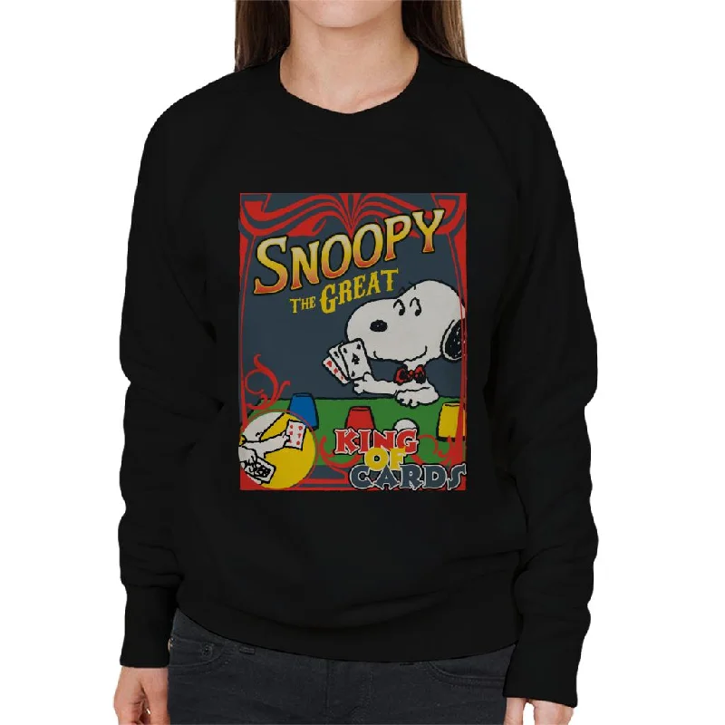 Peanuts Snoopy The Great King Of Cards Women's Sweatshirt Hoodie with Drawstring Waist Adjustable Fitted