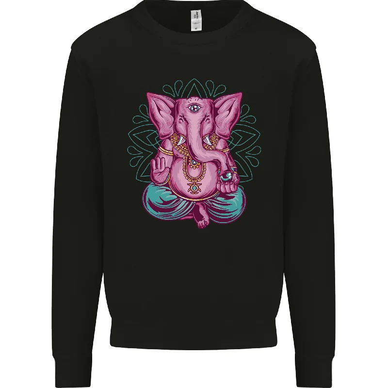 A Meditating Elephant Yoga Spiritual Mens Sweatshirt Jumper Hoodie with Puffed Sleeves Voluminous Trendy