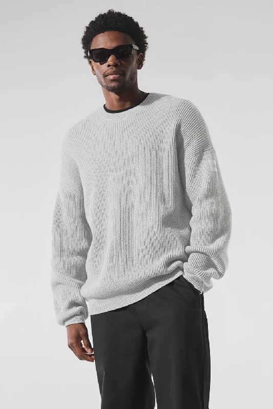 Domain Rib Knit Crew Sweater - Athletic Heather Grey Front Pockets Side Pockets Patch Pockets Domain Rib Knit Crew Sweater - Athletic Heather Grey Front Pockets Side Pockets Patch Pockets