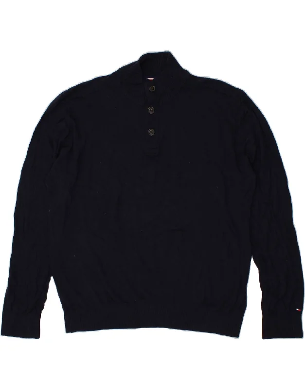 TOMMY HILFIGER Mens Button Neck Jumper Sweater 2XL Navy Blue Cotton Real Fur Shearling Chenille TOMMY HILFIGER Mens Button Neck Jumper Sweater 2XL Navy Blue Cotton Real Fur Shearling Chenille