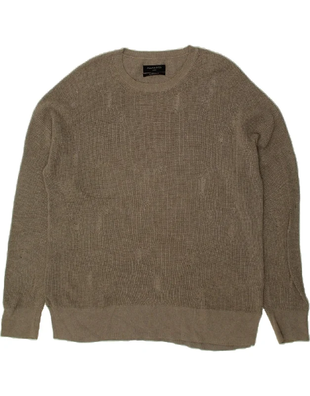 ALL SAINTS Mens Distressed Oversized Crew Neck Jumper Sweater Large Grey Hooded Caped Shawl Collar ALL SAINTS Mens Distressed Oversized Crew Neck Jumper Sweater Large Grey Hooded Caped Shawl Collar
