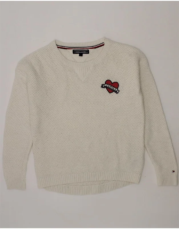 TOMMY HILFIGER Girls Boat Neck Jumper Sweater 7-8 Years White Cotton Anti-Pilling Anti-Shrink Durable TOMMY HILFIGER Girls Boat Neck Jumper Sweater 7-8 Years White Cotton Anti-Pilling Anti-Shrink Durable