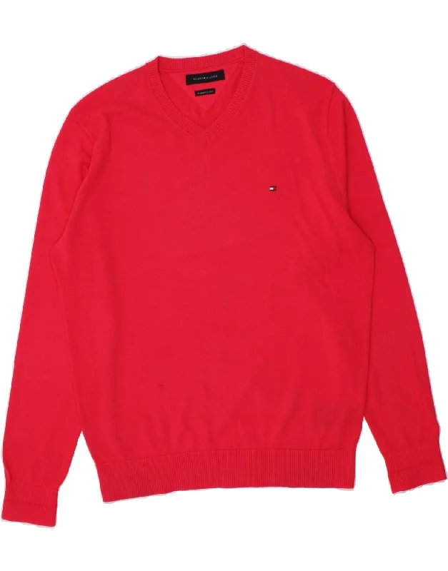 TOMMY HILFIGER Mens V-Neck Jumper Sweater Large Pink Cotton Stylish Fashionable Trendy TOMMY HILFIGER Mens V-Neck Jumper Sweater Large Pink Cotton Stylish Fashionable Trendy