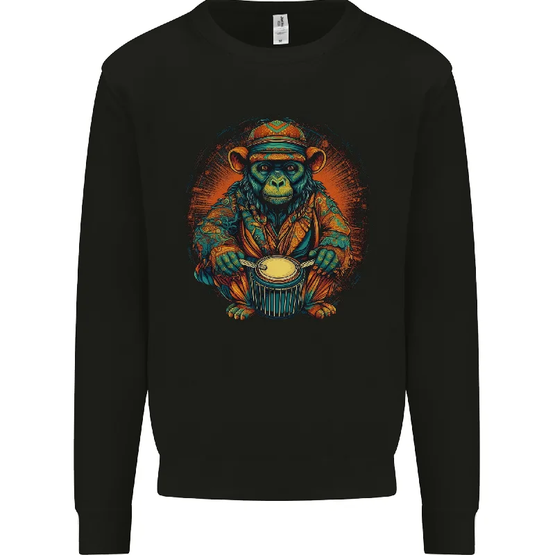 A Monkey Drummer Mens Sweatshirt Jumper Hoodie with Magnetic Closure Innovative Modern A Monkey Drummer Mens Sweatshirt Jumper Hoodie with Magnetic Closure Innovative Modern