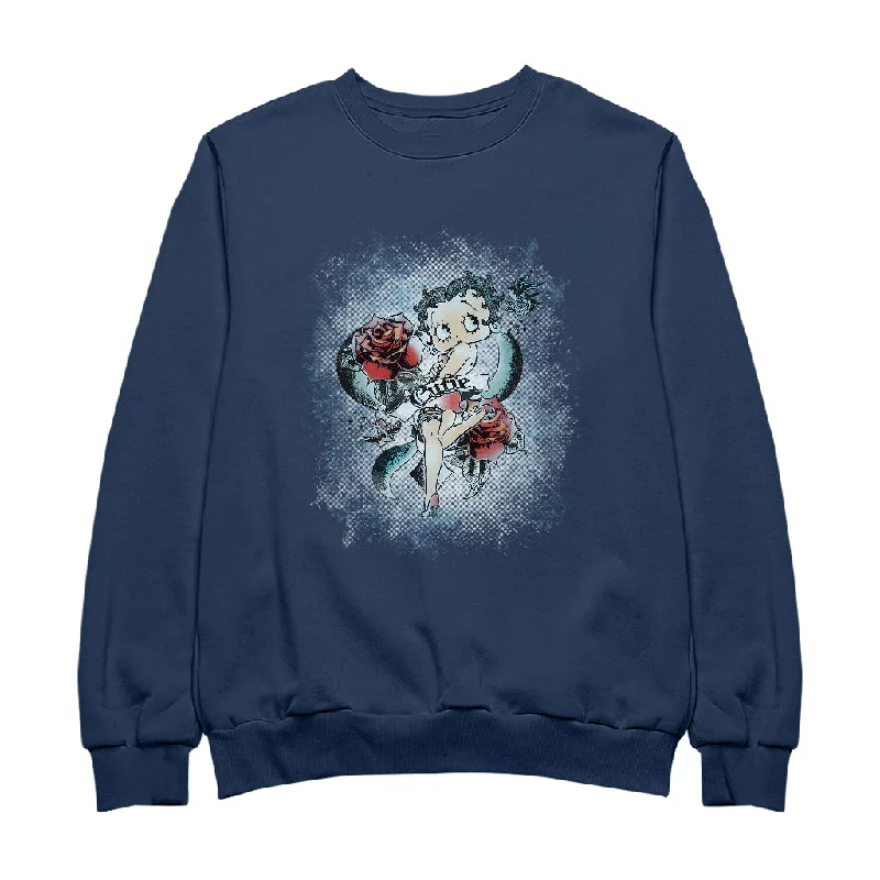 Betty Boop Roses Cutie Women's Sweatshirt Hoodie with High Neck Warm Protective