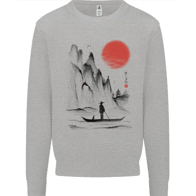 A Japanese Boat at Sunset Mens Sweatshirt Jumper Hoodie with Sequins Glamorous Eye-catching