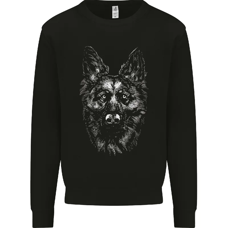 A Monochrome German Shepherd Alsatian Dog Mens Sweatshirt Jumper Hoodie with Hem Applique Textured Unique A Monochrome German Shepherd Alsatian Dog Mens Sweatshirt Jumper Hoodie with Hem Applique Textured Unique