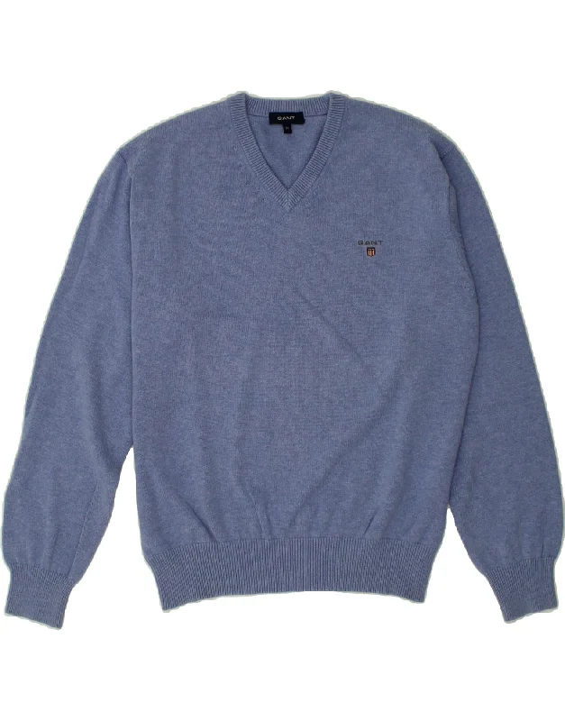 GANT Mens V-Neck Jumper Sweater Medium Blue Cotton Welt Pockets Slit Pockets Flap Pockets GANT Mens V-Neck Jumper Sweater Medium Blue Cotton Welt Pockets Slit Pockets Flap Pockets