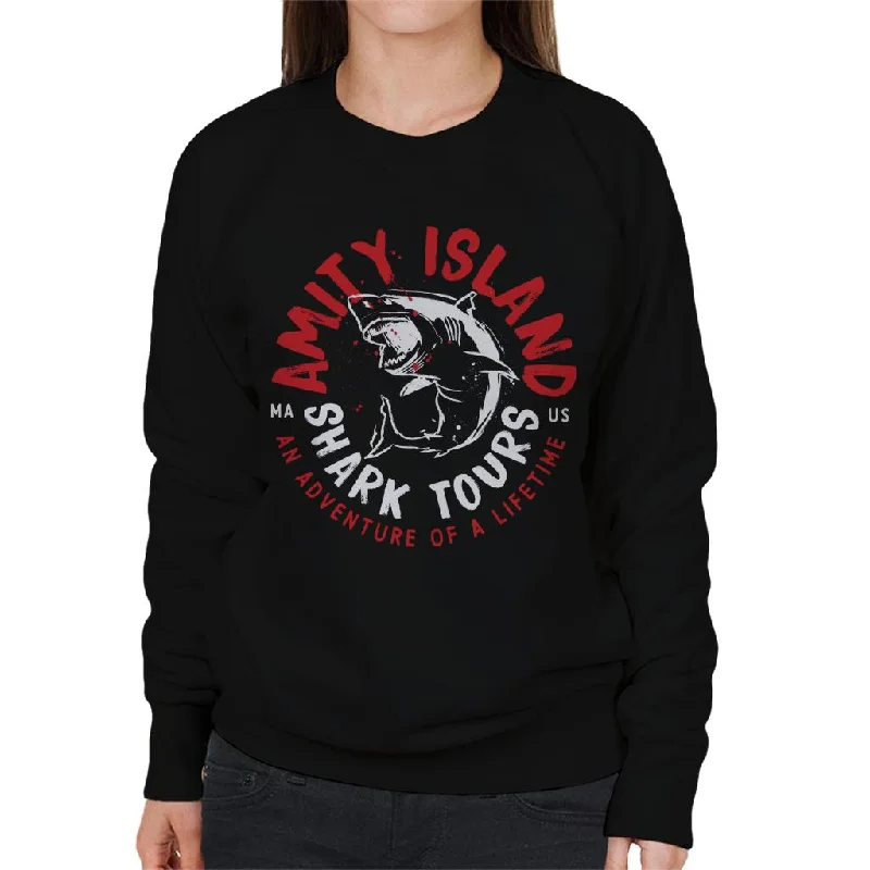 Jaws Amity Island Shark Tour Women's Sweatshirt Hoodie with Raw Hem Edgy Unfinished
