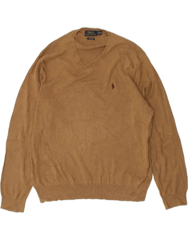 POLO RALPH LAUREN Mens V-Neck Jumper Sweater XL Beige Cotton Polka Dot Checkered Tartan POLO RALPH LAUREN Mens V-Neck Jumper Sweater XL Beige Cotton Polka Dot Checkered Tartan