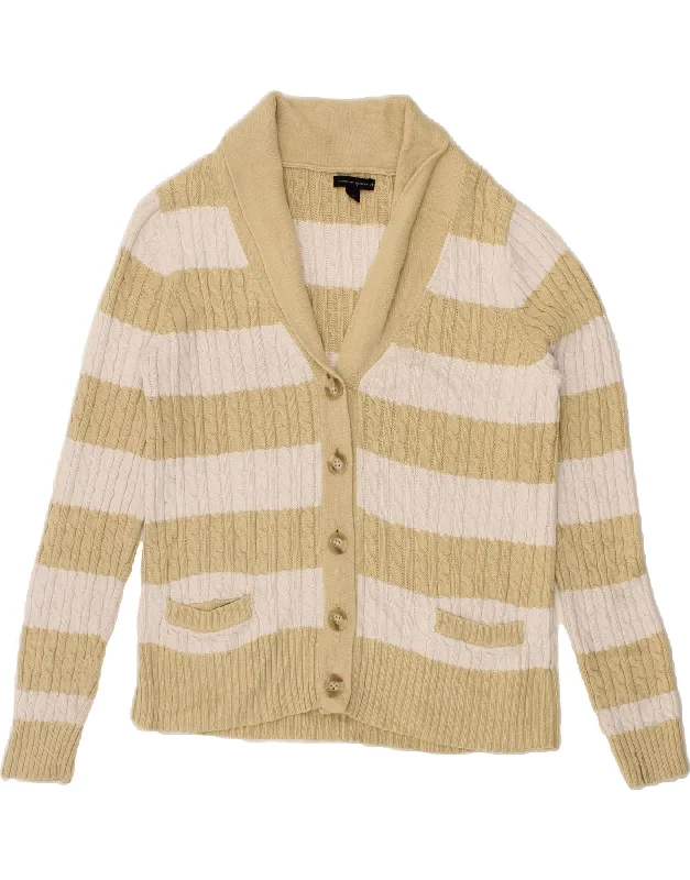 TOMMY HILFIGER Womens Cardigan Sweater UK 14 Large Beige Striped Cotton Handmade Hand-knitted Hand-woven TOMMY HILFIGER Womens Cardigan Sweater UK 14 Large Beige Striped Cotton Handmade Hand-knitted Hand-woven