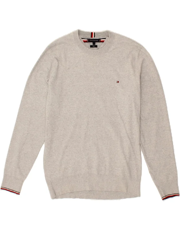 TOMMY HILFIGER Mens Crew Neck Jumper Sweater Large Grey Flecked Cotton Real Fur Shearling Chenille TOMMY HILFIGER Mens Crew Neck Jumper Sweater Large Grey Flecked Cotton Real Fur Shearling Chenille
