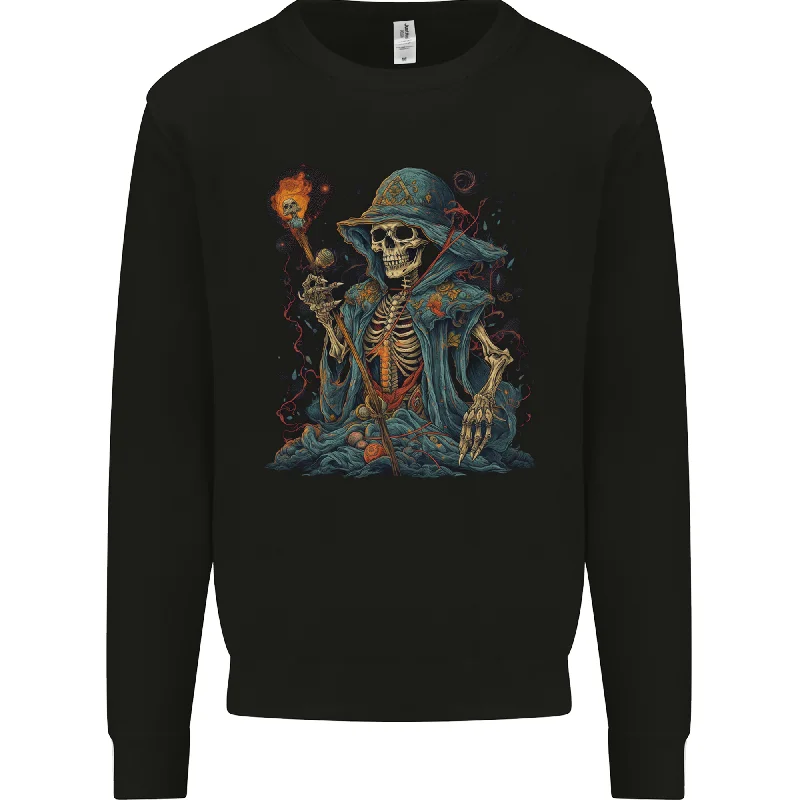 A Living Dead Wizard Skull Sorcerer Mens Sweatshirt Jumper Hoodie with Front Slit Layering Stylish