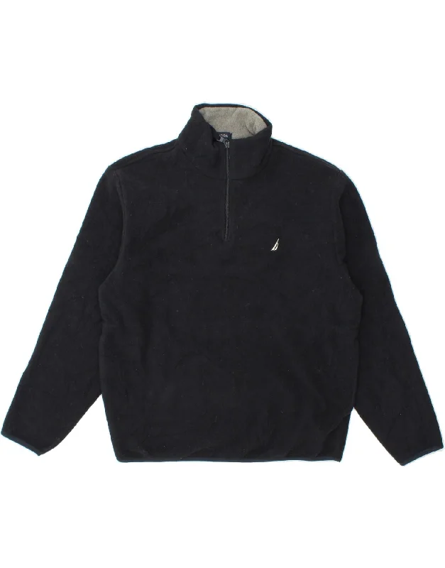 NAUTICA Mens Zip Neck Fleece Jumper Medium Navy Blue Polyester Solid Color Striped Floral Print NAUTICA Mens Zip Neck Fleece Jumper Medium Navy Blue Polyester Solid Color Striped Floral Print