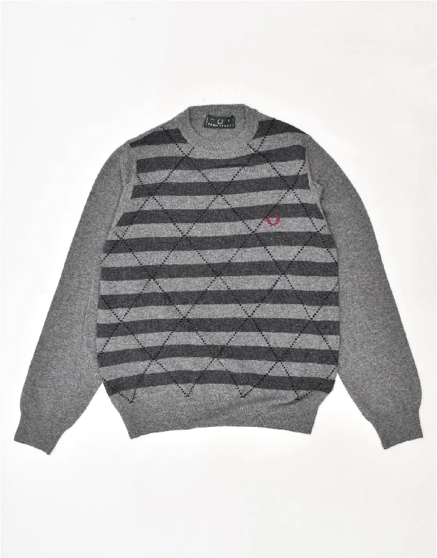 FRED PERRY Mens Crew Neck Jumper Sweater Small Grey Wool Rayon Fabric Velvet Fabric Corduroy Fabric FRED PERRY Mens Crew Neck Jumper Sweater Small Grey Wool Rayon Fabric Velvet Fabric Corduroy Fabric