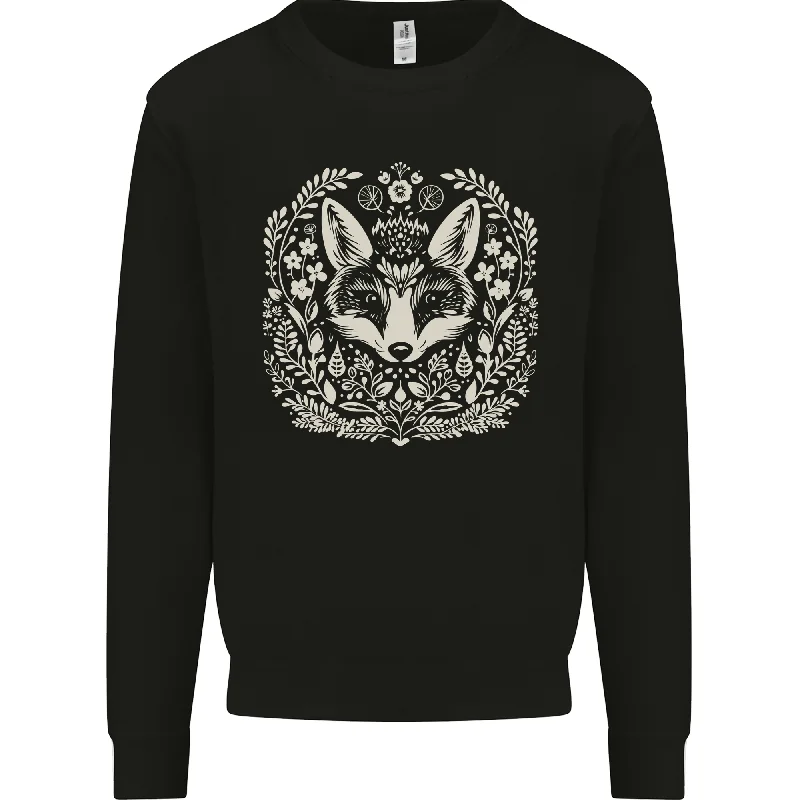A Linocut Fox Mens Sweatshirt Jumper Hoodie with Patch Decorative Personalized