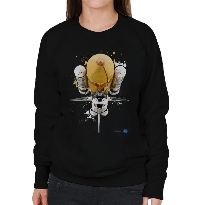 NASA Atlantis Shuttle Paint Splatter Women's Sweatshirt Hoodie with Ribbed Cuffs Snug Fit Comfort