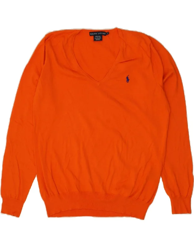 RALPH LAUREN Womens V-Neck Jumper Sweater UK 18 XL Orange Cotton Mesh Blend Leather Blend Suede Blend RALPH LAUREN Womens V-Neck Jumper Sweater UK 18 XL Orange Cotton Mesh Blend Leather Blend Suede Blend