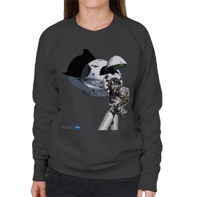 NASA SpaceX Dragon Capsule At The ISS Women's Sweatshirt Hoodie with Raw Hem Edgy Unfinished
